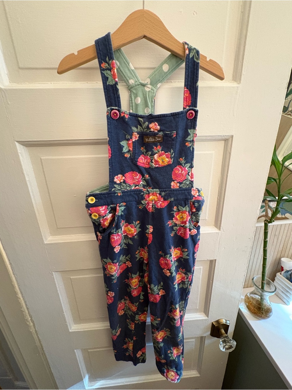 Matilda Jane Navy Floral Girls Overalls with Pink Roses